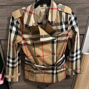 Stylish Tan Plaid Trench Coat size S